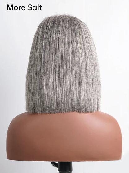 Salt And Pepper Full Machine Made Bang Wig With Small Lace