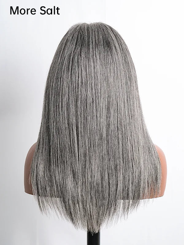 Salt & Pepper Gray Beginner Friendly Glueless Straight Wig 100% Human Hair