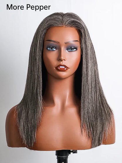 Salt & Pepper Gray Beginner Friendly Glueless Straight Wig 100% Human Hair