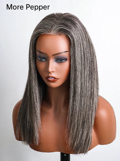 Salt & Pepper Gray Beginner Friendly Glueless Straight Wig 100% Human Hair
