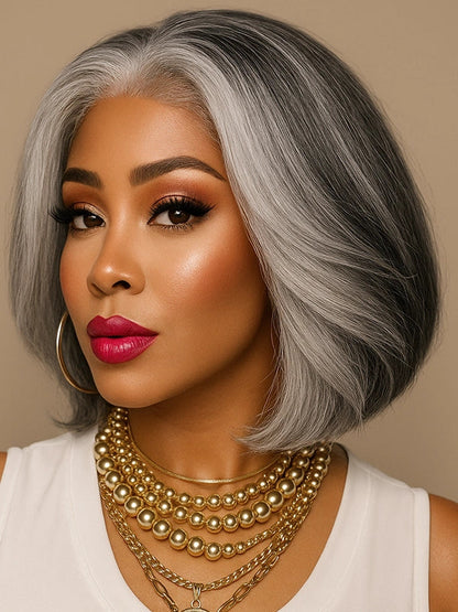 4C Edges Salt & Pepper More Salt Highlight Front Glueless Straight Wig