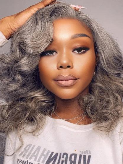 5x5 Salt & Pepper Body Wave Glueless Bob Wig 100% Human Hair