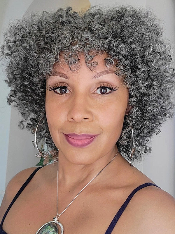 Salt And Pepper Ringlet Curls Wig With Bangs