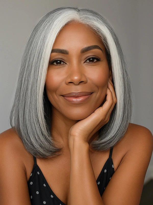 5x5 Closure Salt & Pepper More Salt Highlight Front Glueless Straight Wig