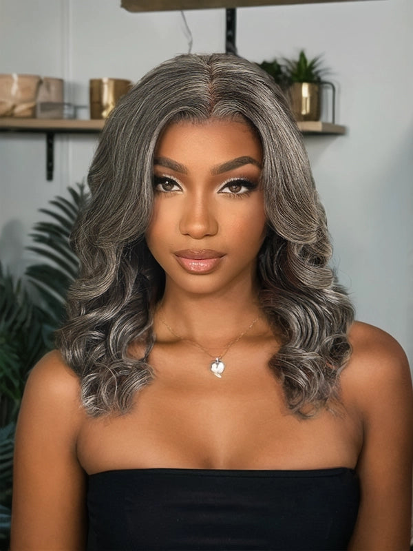 5x5 Salt & Pepper Body Wave Glueless Bob Wig 100% Human Hair