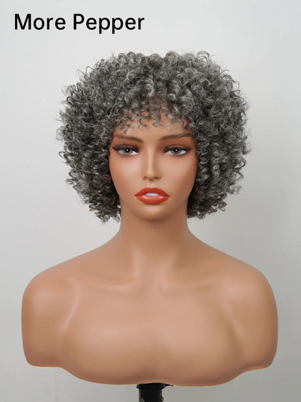 Salt And Pepper Ringlet Curls Wig With Bangs