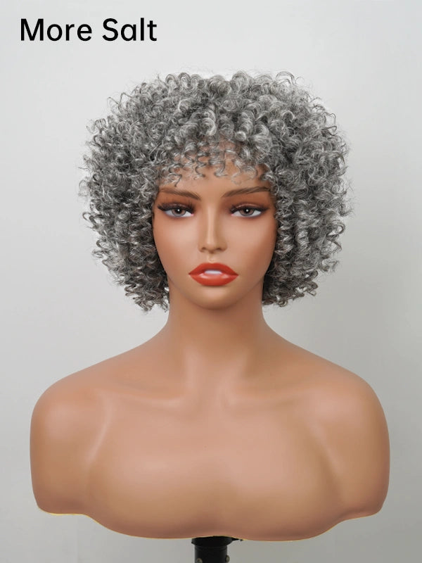Salt And Pepper Ringlet Curls Wig With Bangs