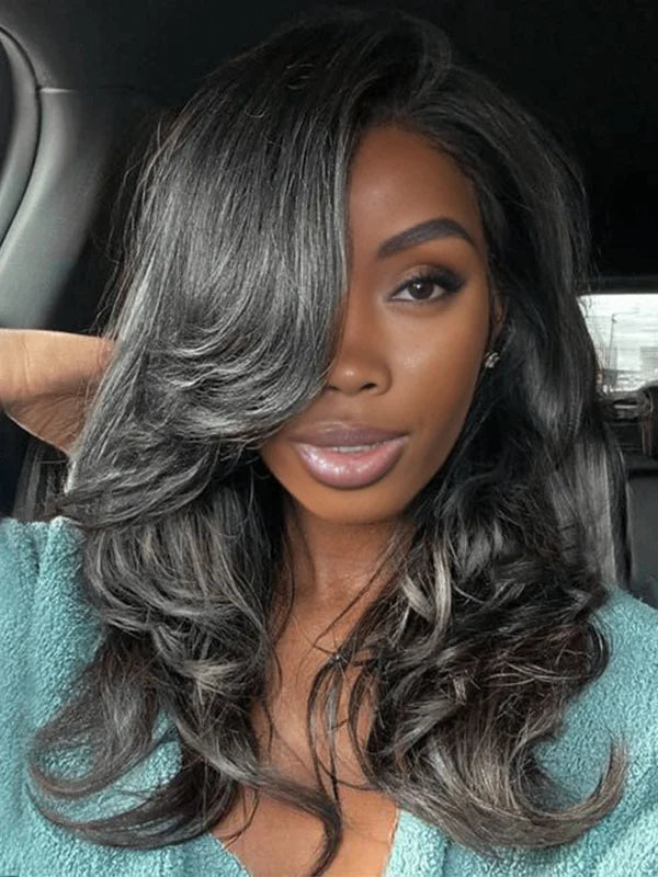 13x4 Salt And Pepper Wavy Glueless Gray Color Pre-Cut Lace Wig Human Hair