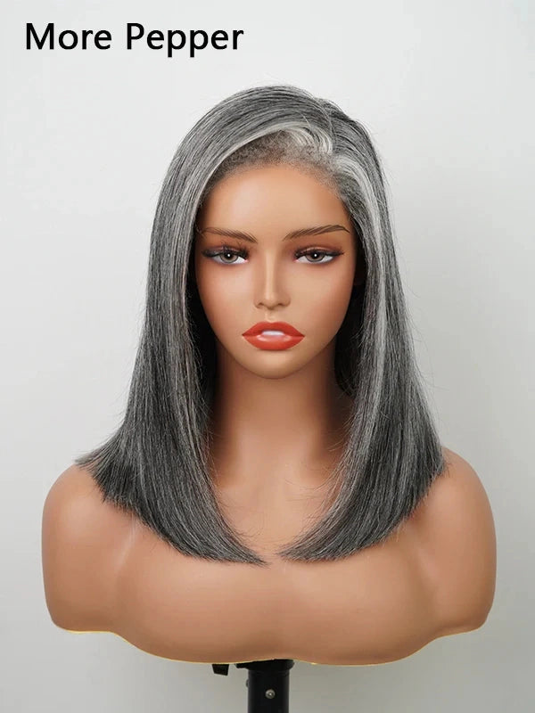 4C Edges Salt & Pepper More Salt Highlight Front Glueless Straight Wig