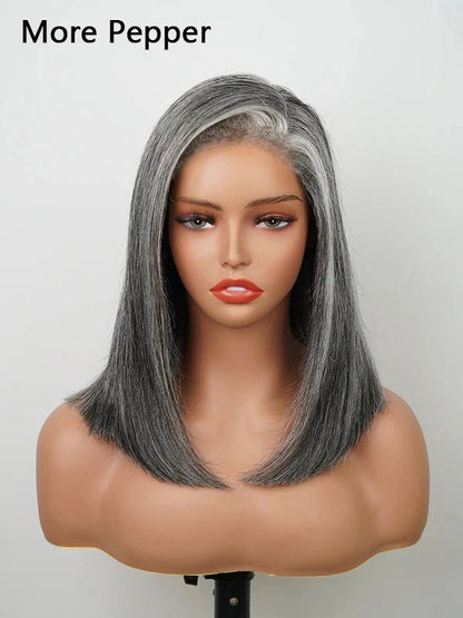 4C Edges Salt & Pepper More Salt Highlight Front Glueless Straight Wig