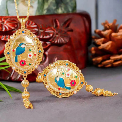 Magpie Plum Blossom Fan Pendant