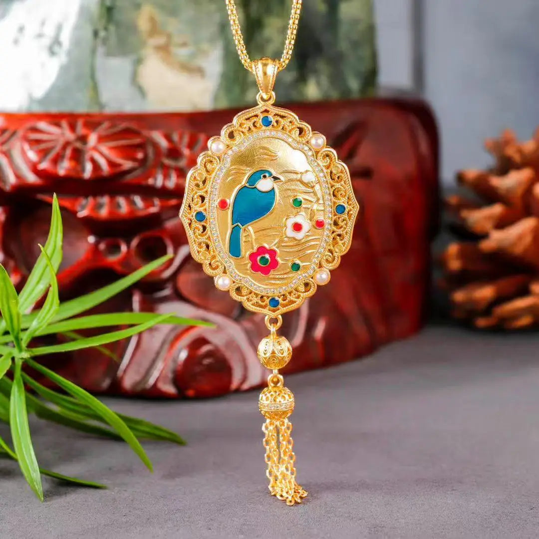 Magpie Plum Blossom Fan Pendant