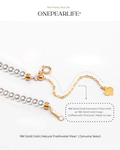 Solid 18K Gold Untreated Freshwater Pearl Station Necklace, 5-7.5mm Dainty Jewelry