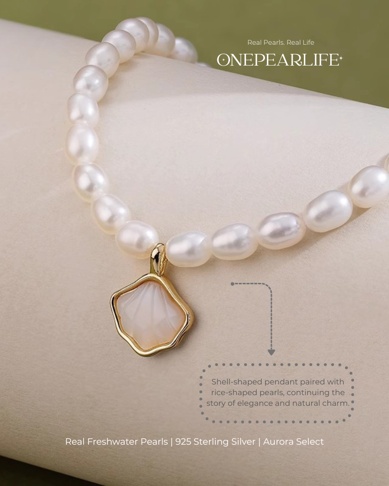 Freshwater Pearl Bracelet with Shell Charm, 4-5mm Ocean Inspired Jewelry