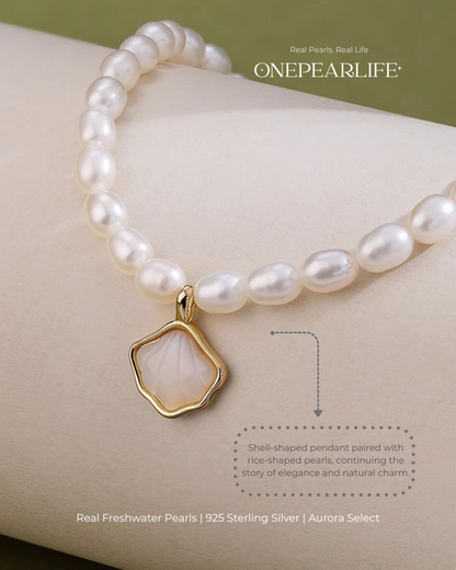 Freshwater Pearl Bracelet with Shell Charm, 4-5mm Ocean Inspired Jewelry