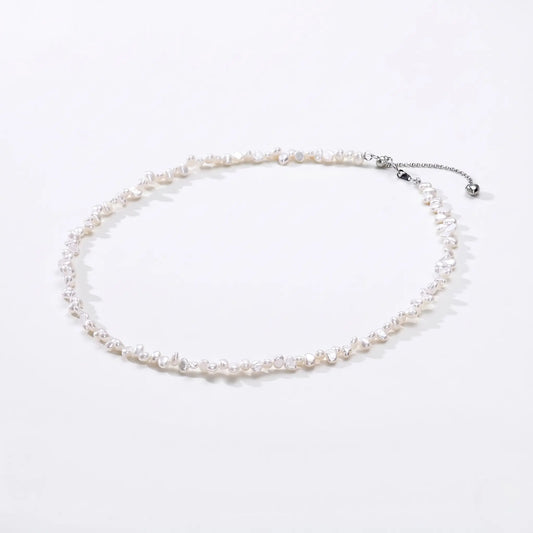 Baroque Petal Pearl Pendant Necklace, S925 Sterling Silver Organic Pearl Jewelry