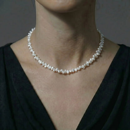 Baroque Petal Pearl Pendant Necklace, S925 Sterling Silver Organic Pearl Jewelry