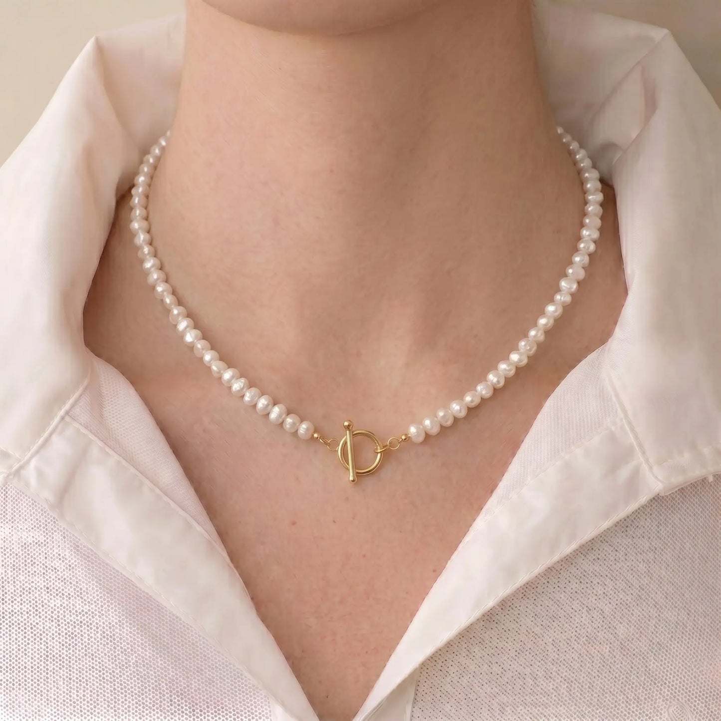 Mini Baroque Pearl Necklace with Toggle Clasp - Dainty 3-3.5mm Tiny Freshwater Pearl Choker