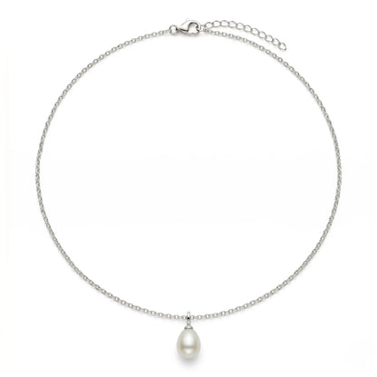 Minimalist Teardrop Pearl Necklace, 925 Sterling Silver Single Drop Pearl Pendant, Dainty Bridesmaid Jewelry Gift for Her