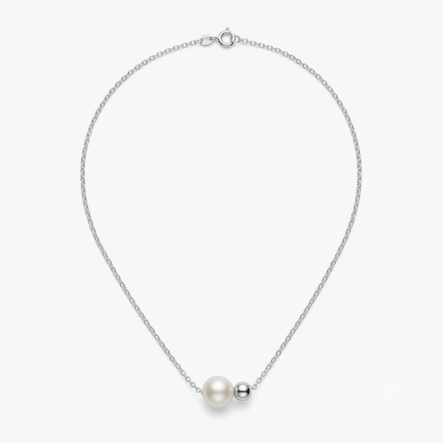 8-8.5mm Double Bead Pearl Necklace in 18K White Gold over 925 Silver