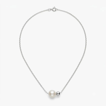 8-8.5mm Double Bead Pearl Necklace in 18K White Gold over 925 Silver