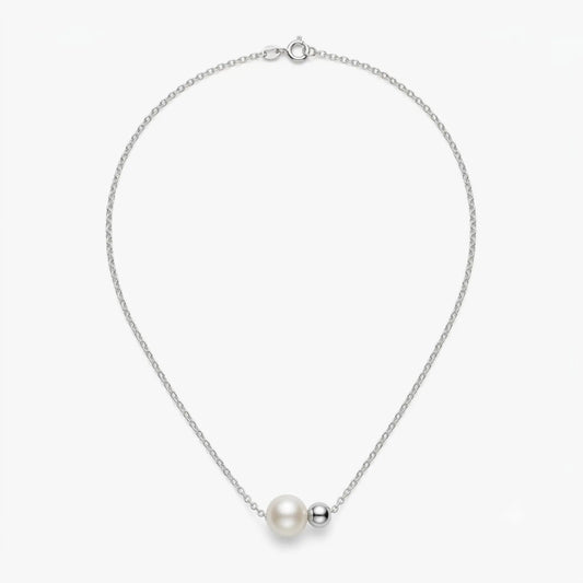 8-8.5mm Double Bead Pearl Necklace in 18K White Gold over 925 Silver