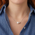 8-8.5mm Double Bead Pearl Necklace in 18K White Gold over 925 Silver