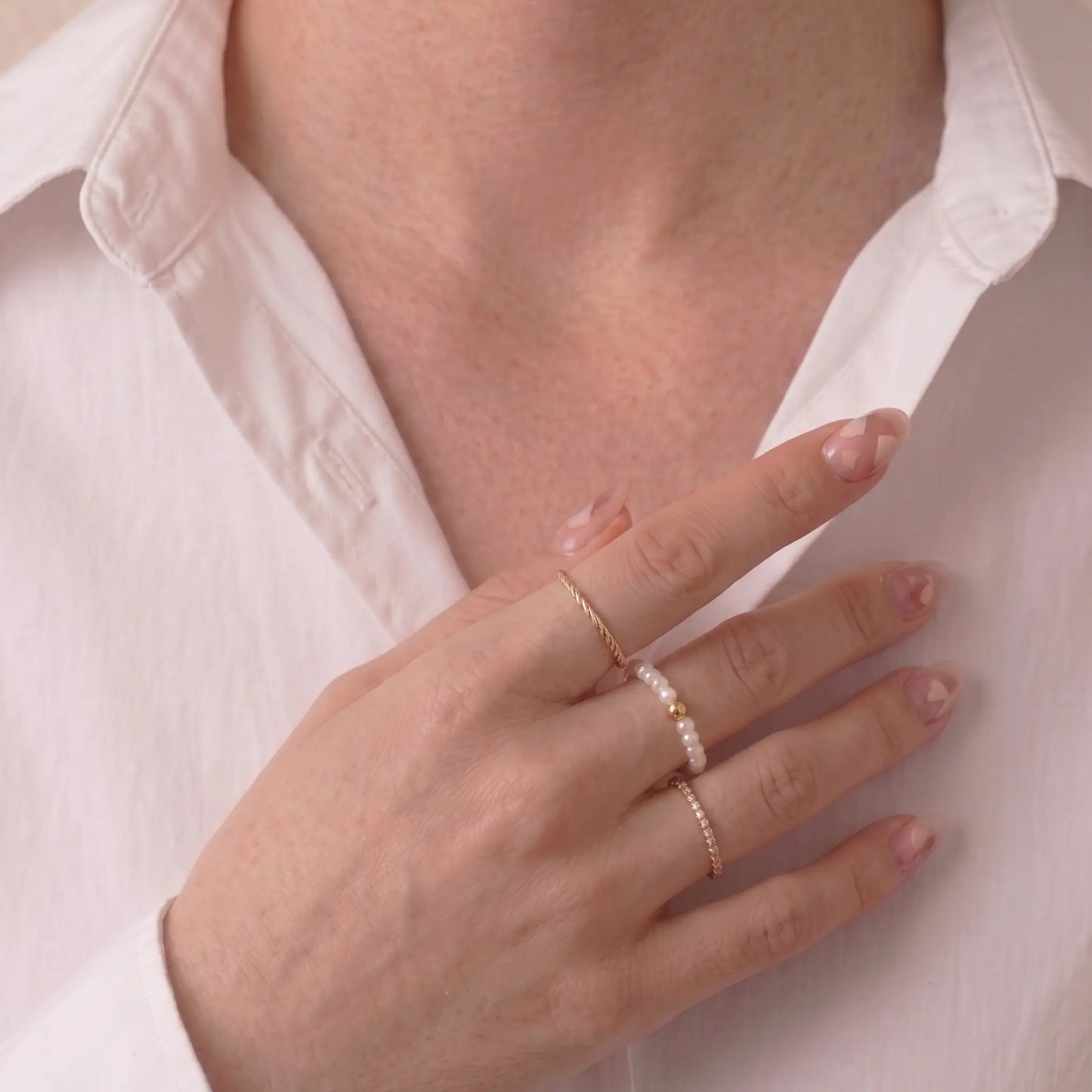 3-3.5mm Tiny Pearl Beaded Ring with 18K Gold Bead