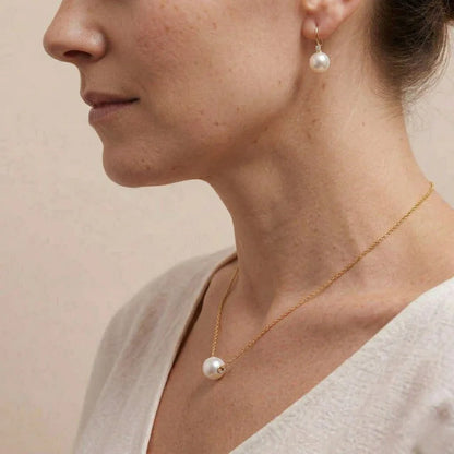 Solid 18K Gold Floating Freshwater Pearl Necklace Pendant 9-9.5mm