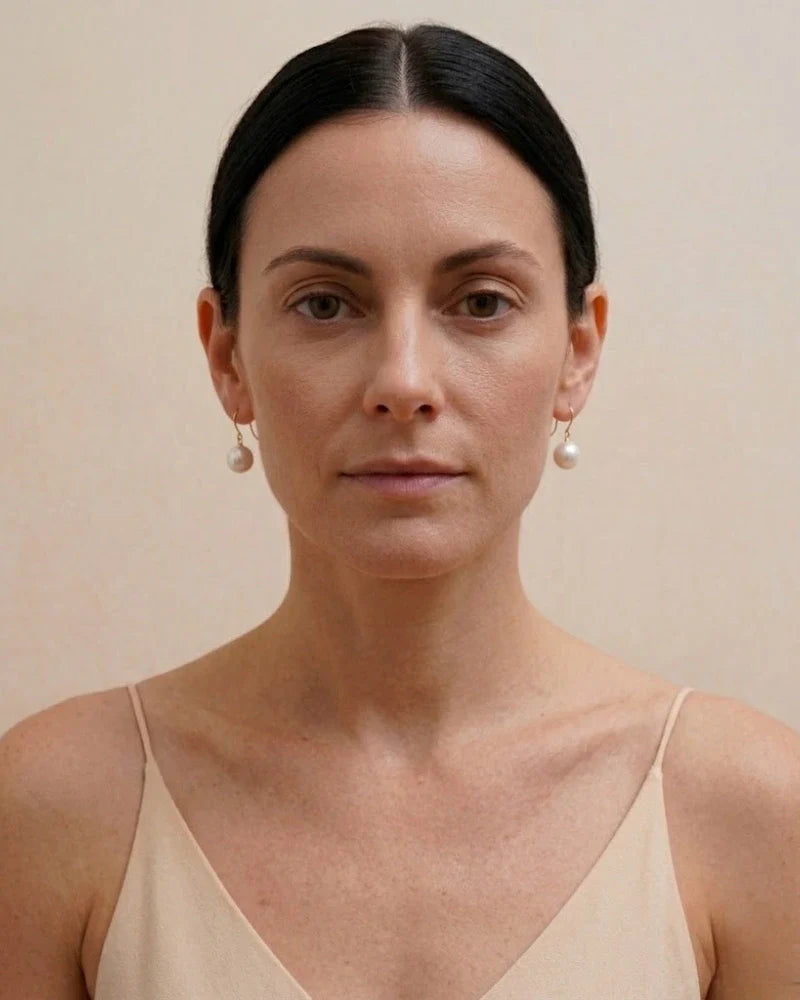 18K Solid Yellow Gold Akoya Natural Pearl Drop Earrings