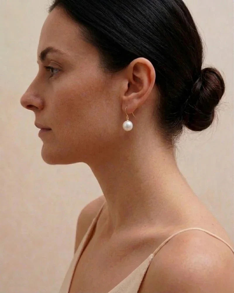 18K Solid Yellow Gold Akoya Natural Pearl Drop Earrings