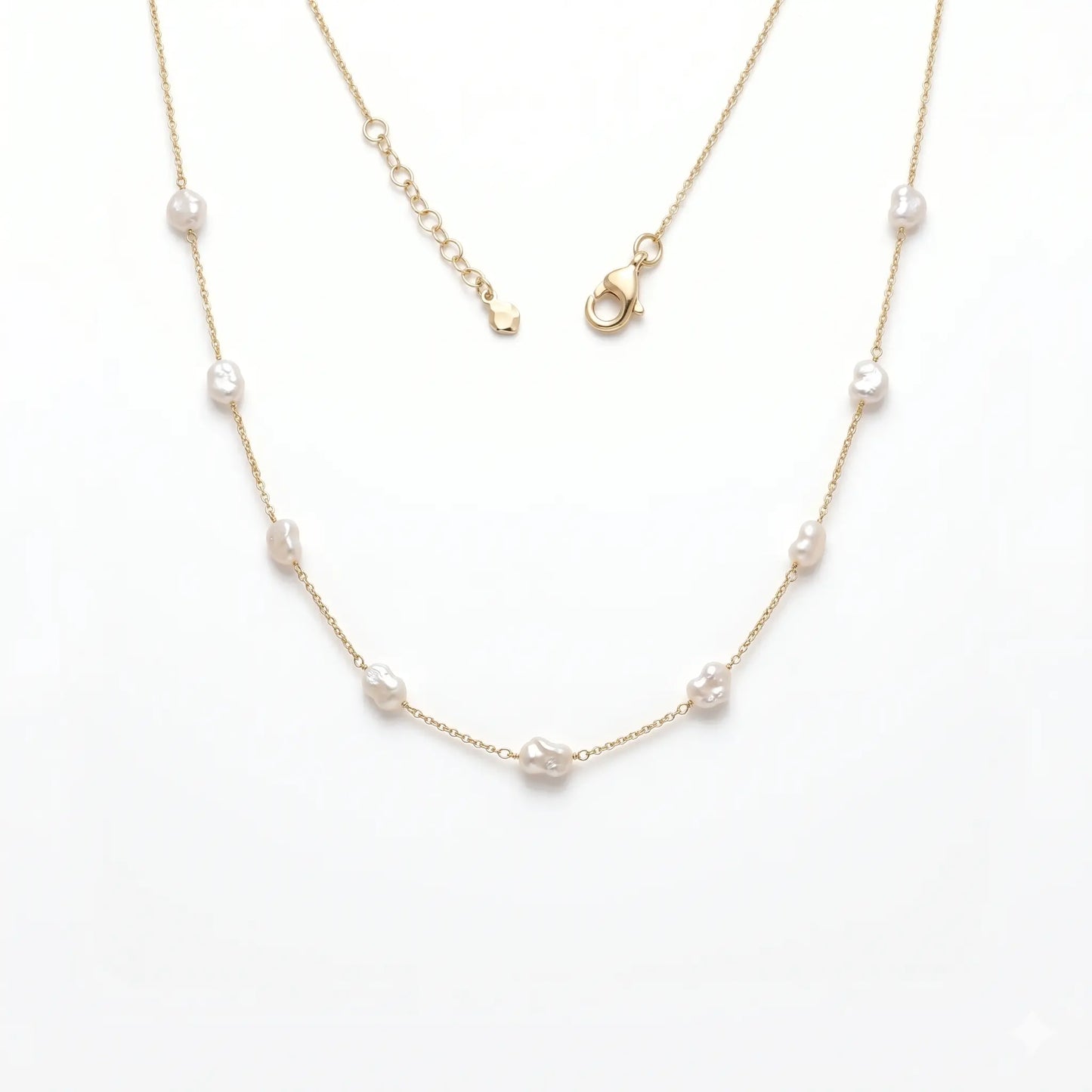 Organic 18K Solid Gold Baroque Pearl Station Necklace