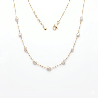 Organic 18K Solid Gold Baroque Pearl Station Necklace