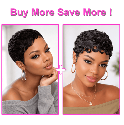 Pixie Cut Finger Wave Machine Made Wig (Cart)