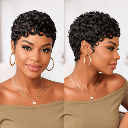 Pixie Cut Finger Wave Machine Made Wig (Cart)