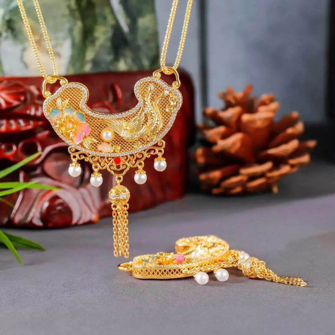 Phoenix Peony Ruyi Lock Pendant