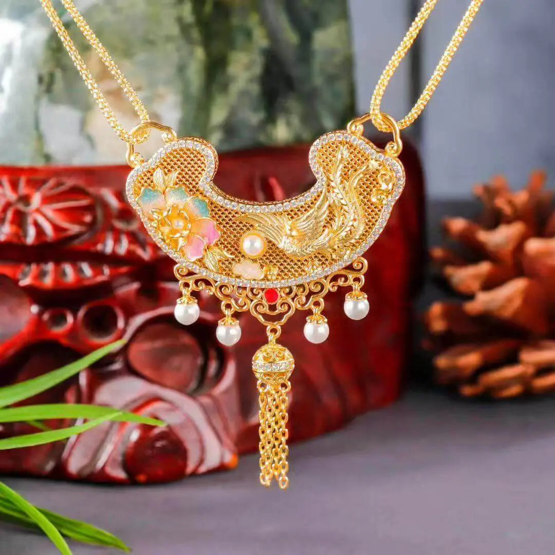 Phoenix Peony Ruyi Lock Pendant