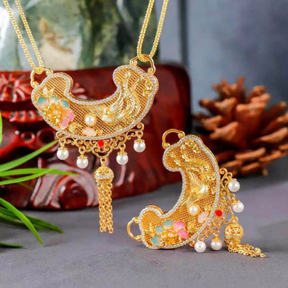 Phoenix Peony Ruyi Lock Pendant