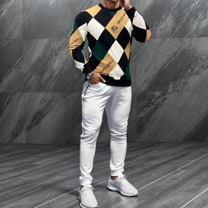 Color block checked slim fit knitted top