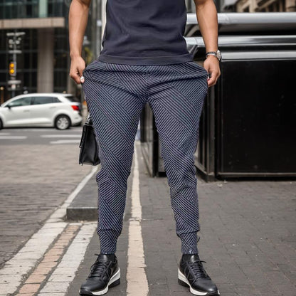 Micro-stretch jacquard slim-fit denim casual pants