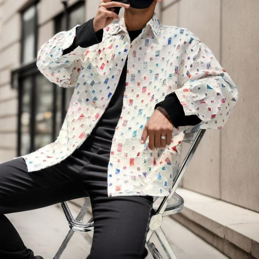 Color block holes coat