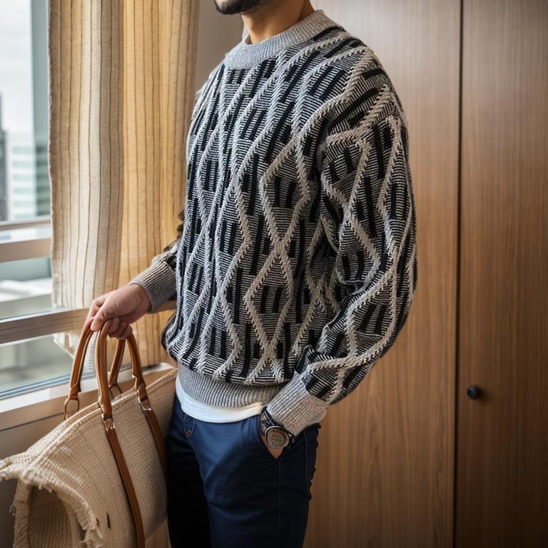 Diamond woven texture sweater
