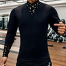 Gold lacquer printed collar slim fit stretch top