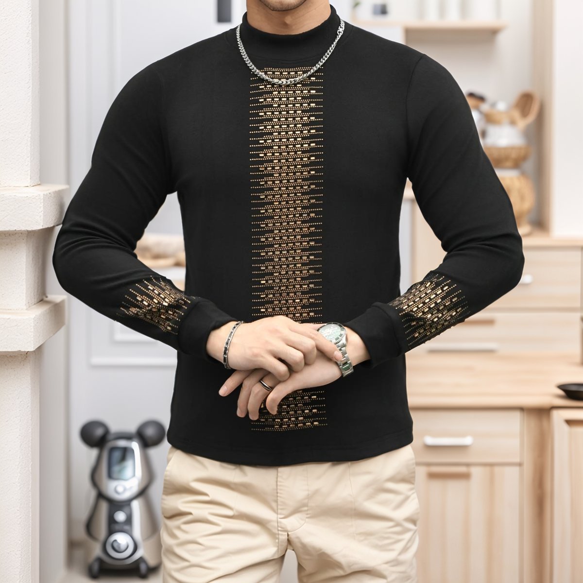 Ironed rhinestone elastic slim fit top