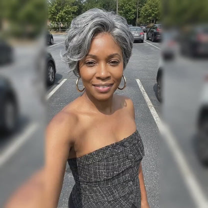 Lena | Instant Salt & Pepper Edgy Pixie Cut Wig Natural Wave Human Hair Glueless Wigs