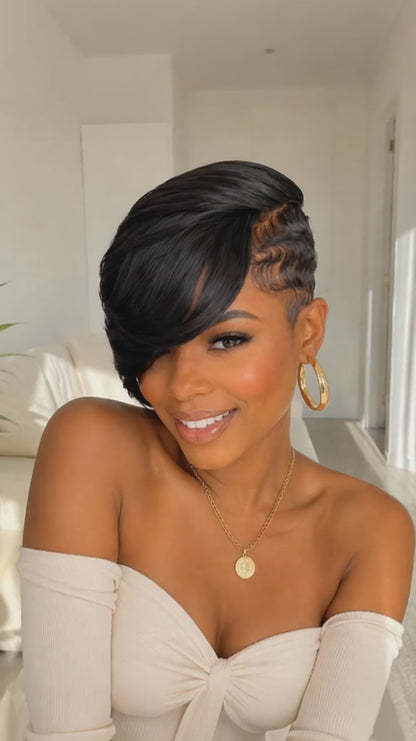 Machine Made Side Part Natural Black Topper