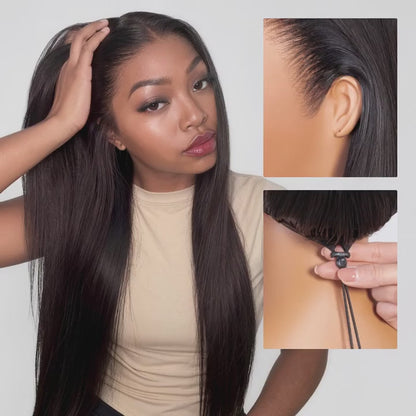 13x6 Glueless Wig Straight With Drawstring 100% Human Hair Wig