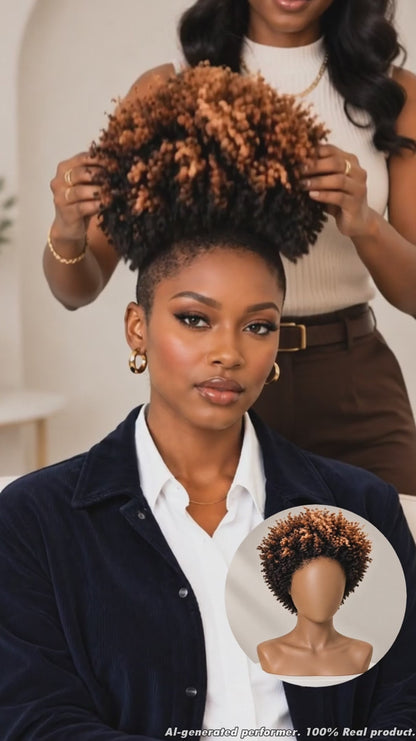 #27#30#1B Curly Afro Style Easy ON&OFF Full Cap Wig