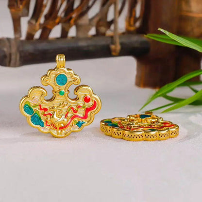 Safe Journey Deer Luck Lock Pendant & Landscape Enamel
