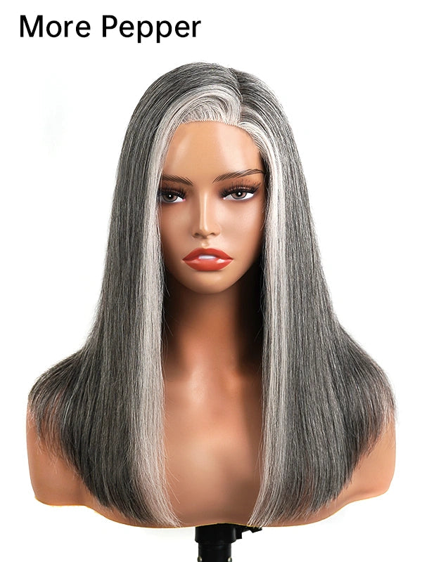5x5 Closure Salt & Pepper More Salt Highlight Front Glueless Straight Wig